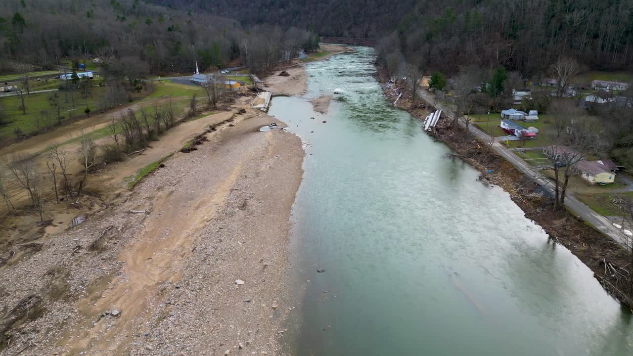 4K Aerial Drone Video of Washed Out Bridge Across the Nolichucky River in Erwin, TN Caused by Flooding from Hurricane Helene (2024)
