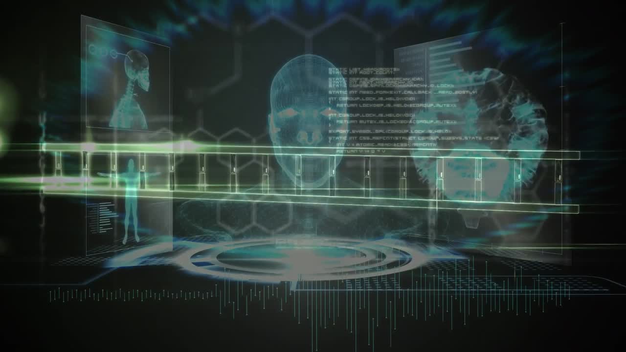 Animation of human body, dna strand spinning and medical data processing