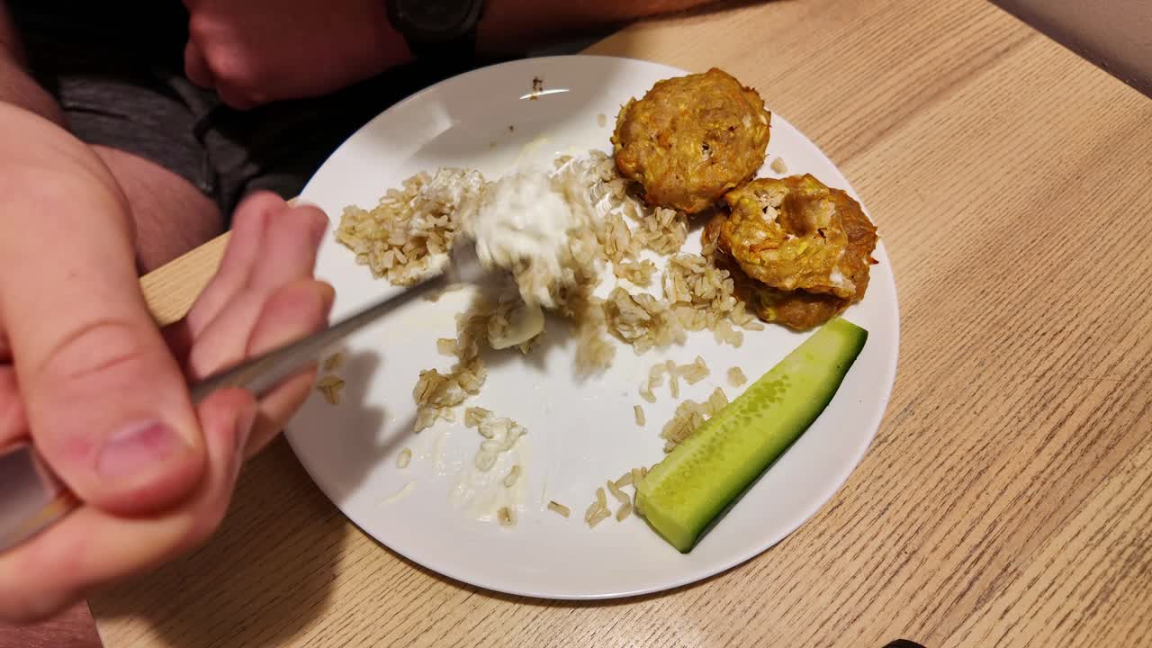 Homemade turkey patties with rice and cucumber simple dinner timelapse