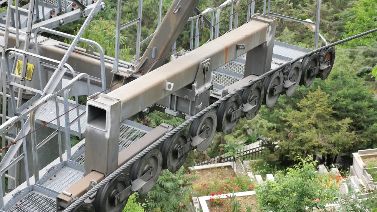 케이블카 시스템의 근접 시각