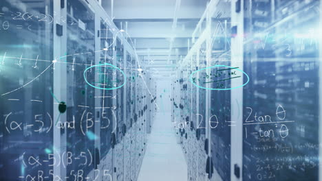 mathematical equations against empty server room