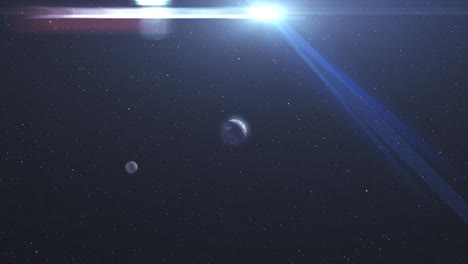 earth and moon in space with lens flare