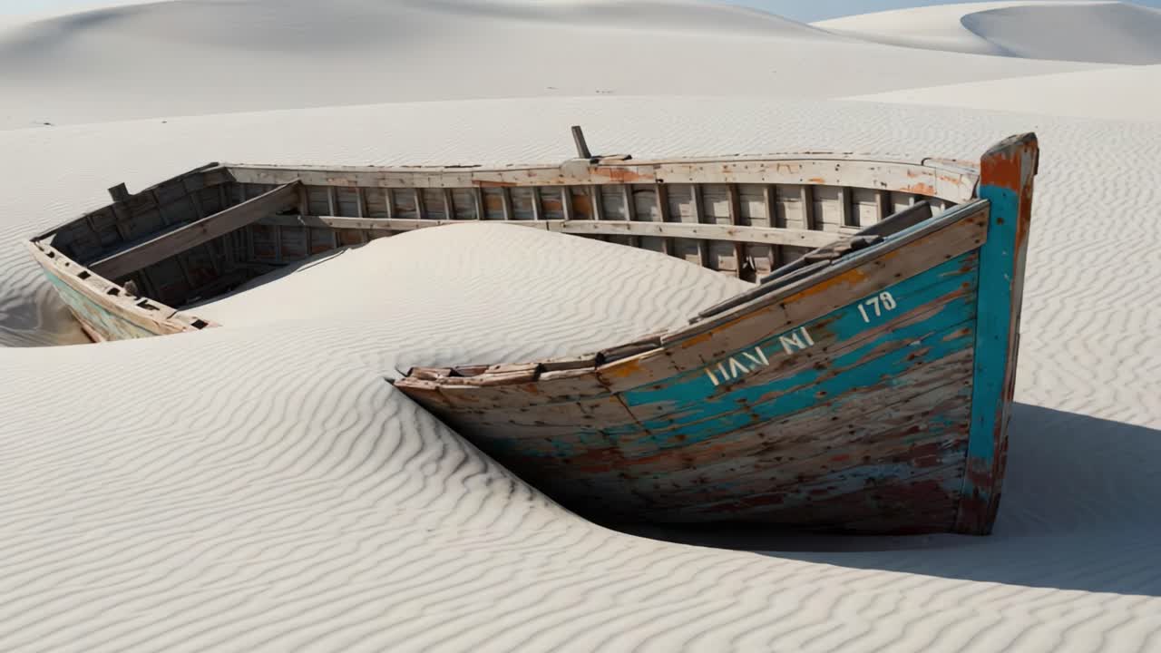 A Forgotten Vessel: An Abandoned Ship Enveloped by Shifting Sands, Capturing the Passage of Time in a Deserted Landscape of Serene Dunes