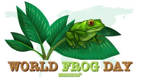 frog emerges from behind leaves, world frog day