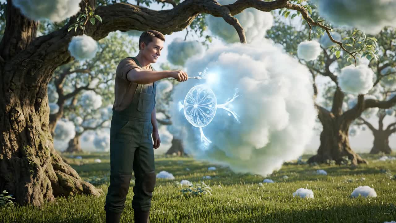 A Man Conjuring Clouds with a Wand