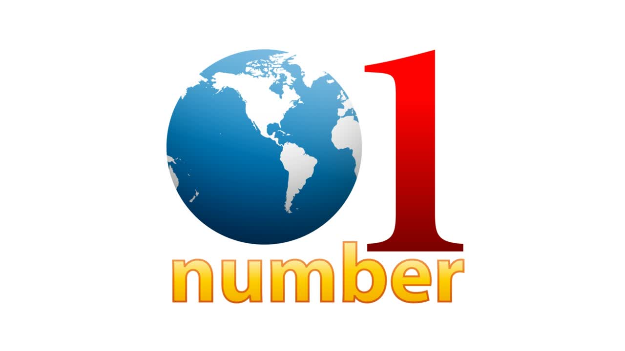 icono número uno y globo. concepto de lo mejor del mundo, ganador. ilustración animada, elemento loopable, sobre fondo blanco