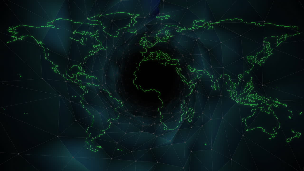 Animation of world map over digital tunnel