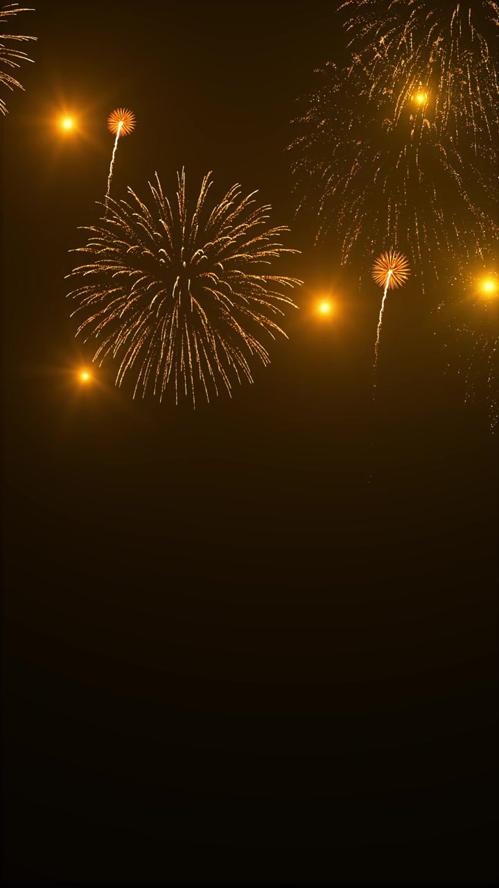 Gold festival firework night scene sparkling bursts warm bokeh lights and open dark space holiday