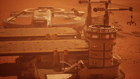 mars colony construction site: futuristic base on red planet