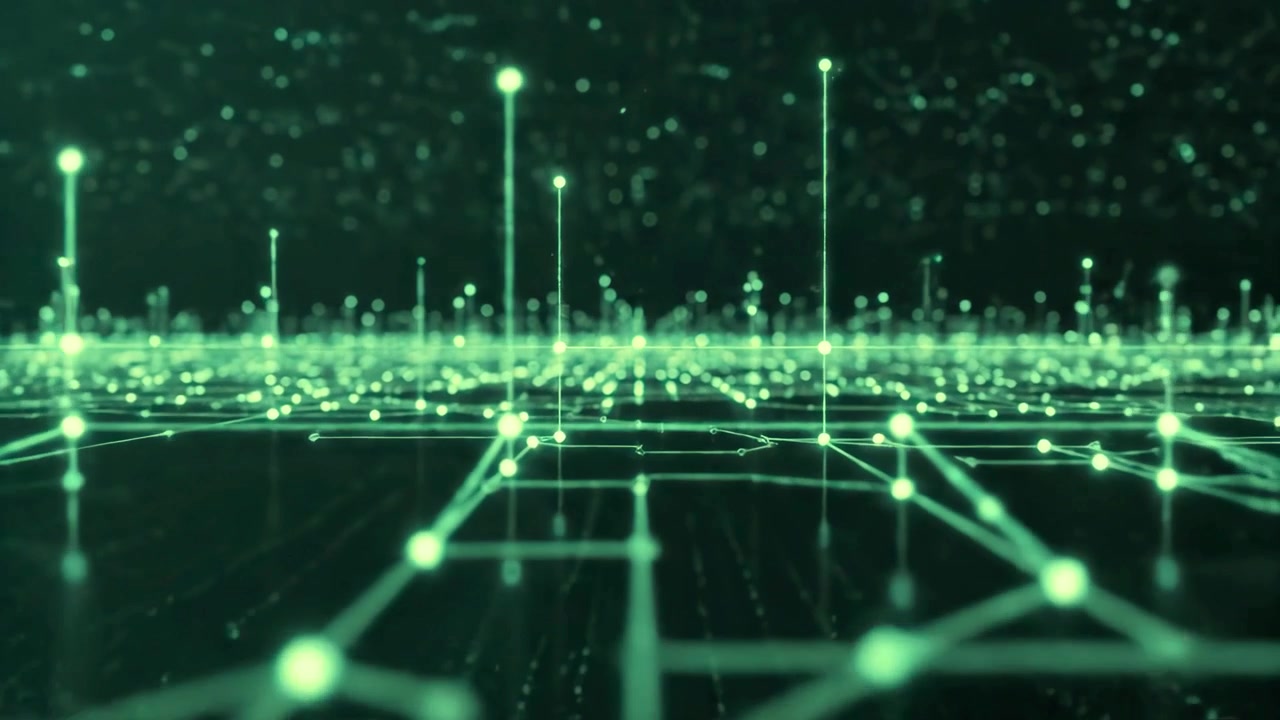 Abstract Digital Network with Glowing Green Connections