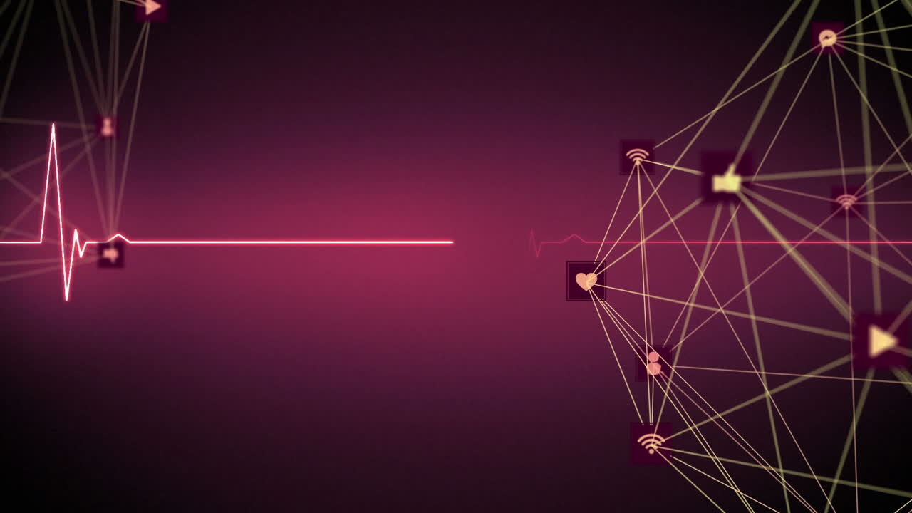 globo de iconos digitales contra el monitor de latidos cardíacos