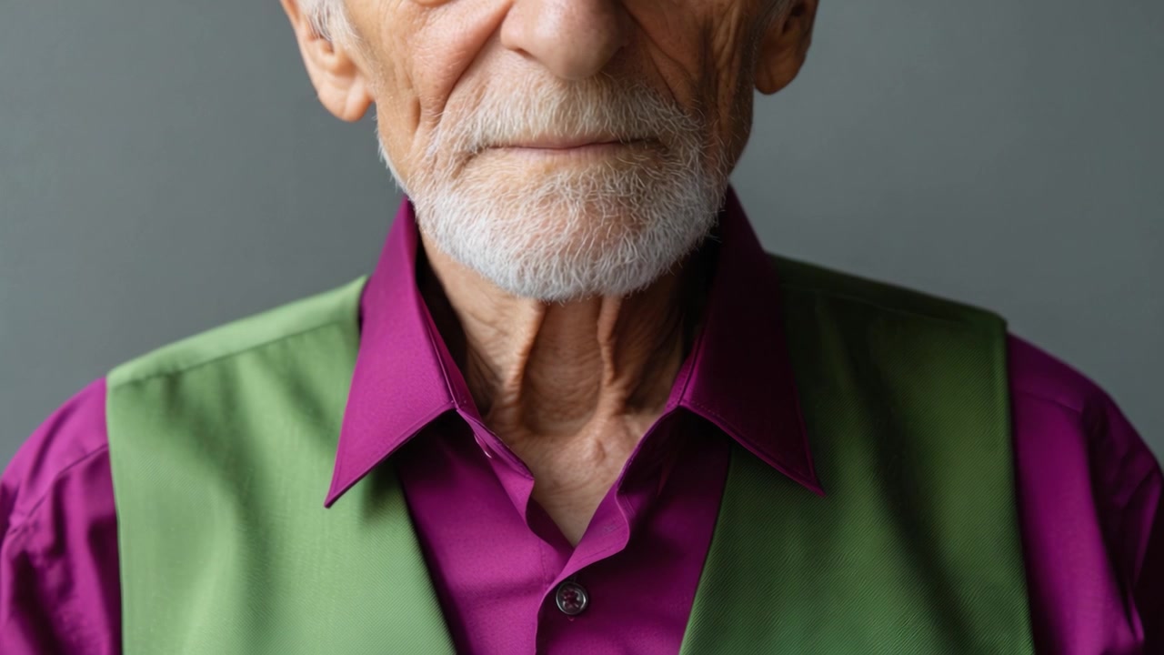 Una serie di ritratti che presenta un uomo anziano con tratti somatici distintivi e un abbigliamento vivace, catturando l'essenza della saggezza e della grazia attraverso gli anni.