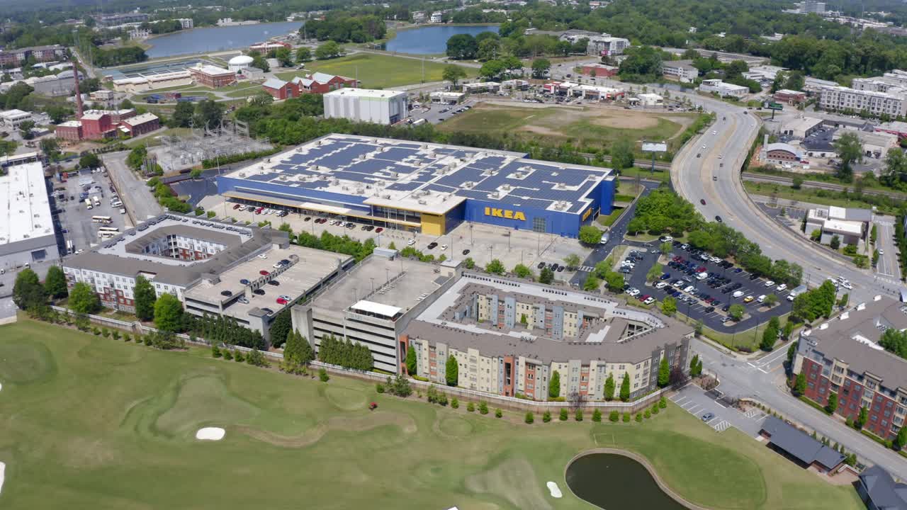 Aerial of Georgia Tech Practice Golf Course, Ikea furniture shop and Atlanta Hemphill Water Treatment