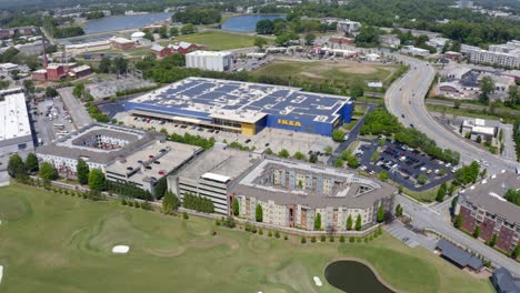 aerial of georgia tech practice golf course, ikea furniture shop and atlanta hemphill water treatment