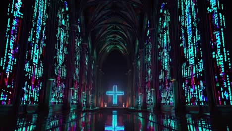 cyberpunk church interior