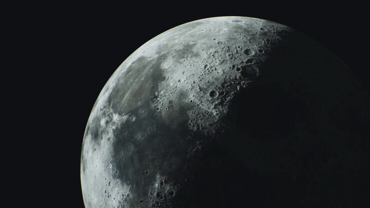 A superfície encantadora da lua revela crateras e sombras em brilho celestial