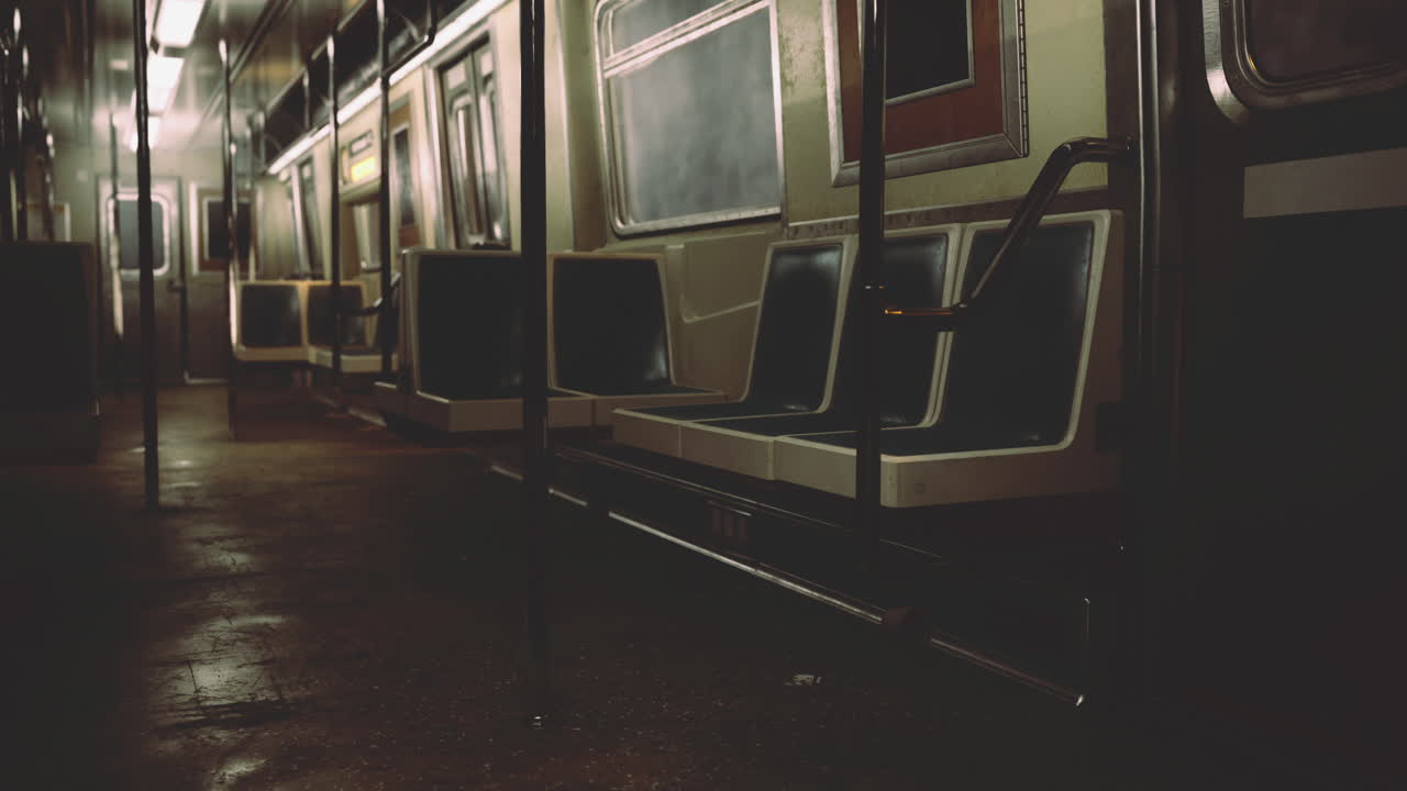 Abandoned subway car in the evening creates a haunting atmosphere