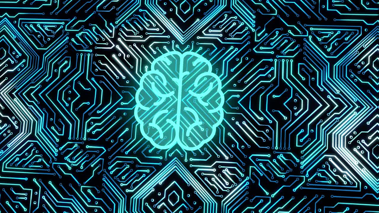 4k loop background of futuristic hightech motherboard cpu processor microchip starting artificial