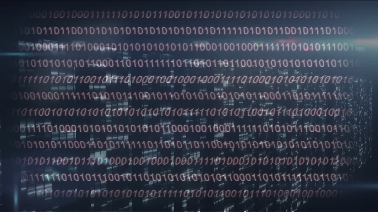 animación de codificación binaria y procesamiento de datos a través de servidores informáticos