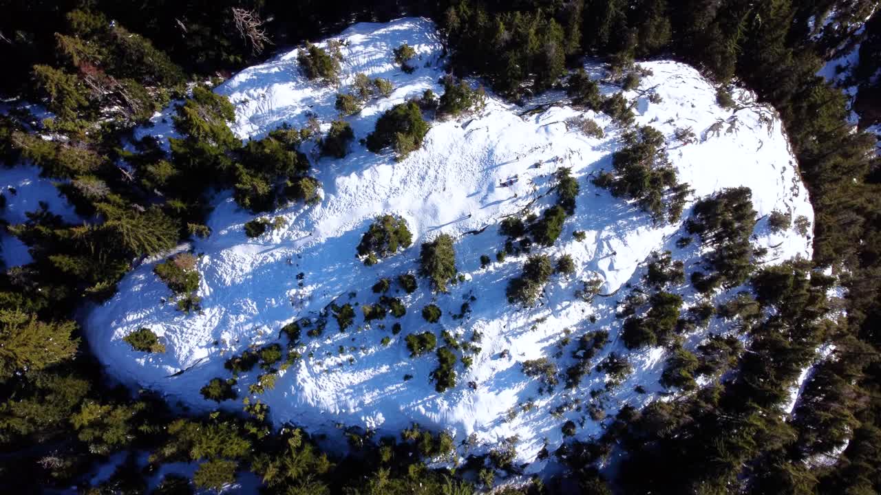 Aerial Top-down Shot of a Snowy Mountain of British Columbia, Canada