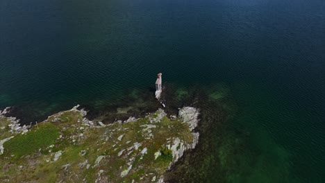 aerial view of a secluded island in a mountain lake