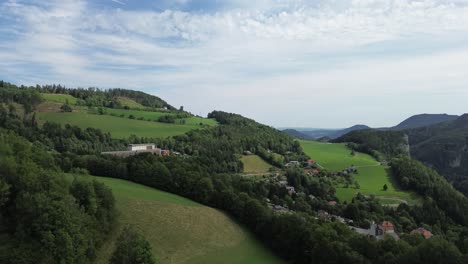 black forest of lower austria close to semmering filmed with drone from above in 4k during the summer day