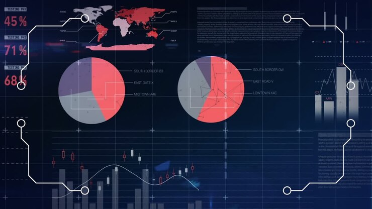 Animation of statistical data processing over grid network against blue background