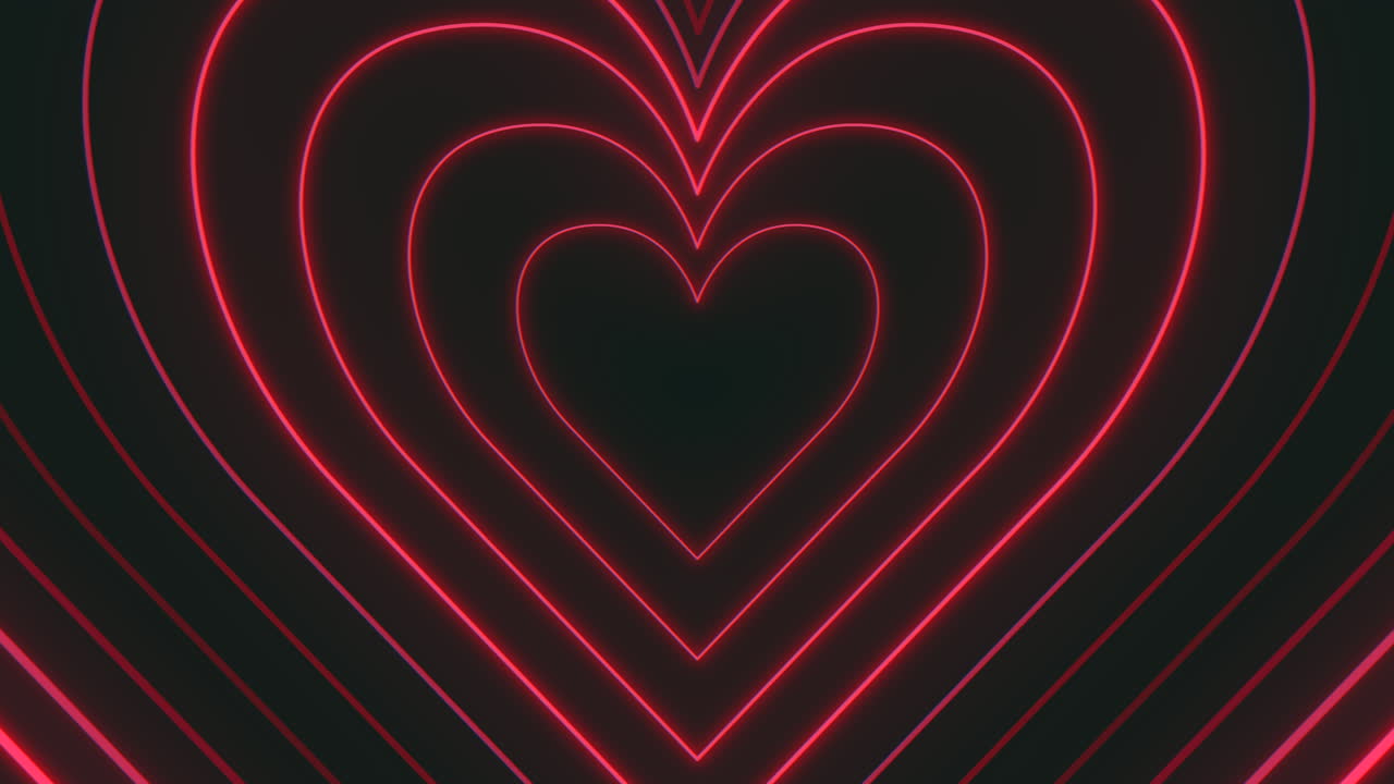 네온 빨간 심장은 검은 바탕에 반인다