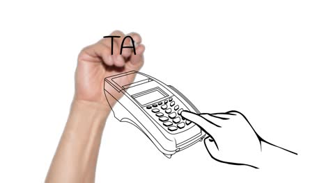 animated hand drawing a calculator and tax time on glass board