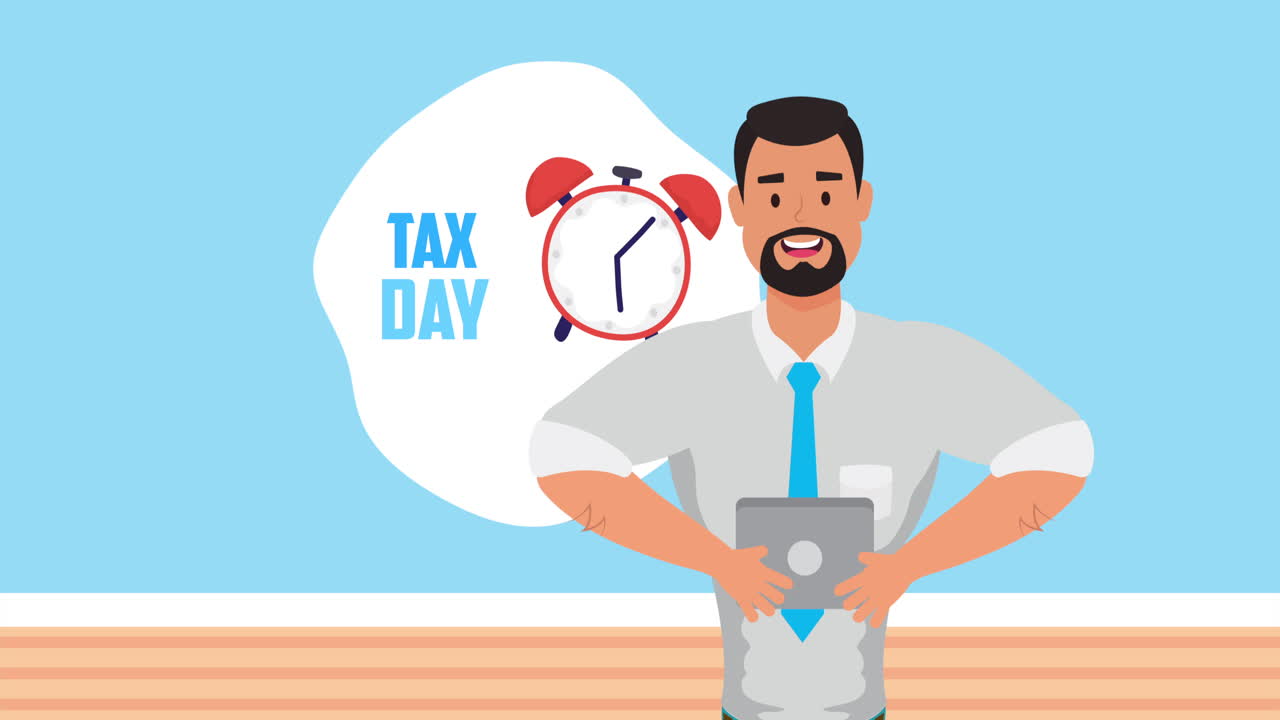 tax day animation with businessman and alarm clock