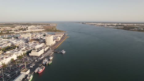 air view cityscape of vessels in marina at ayamonte, spain