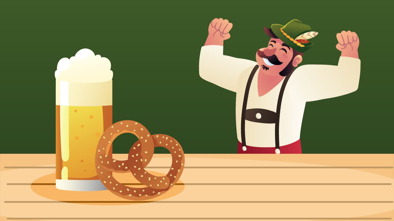 oktoberfest celebração homem alemão com cerveja e pretzel