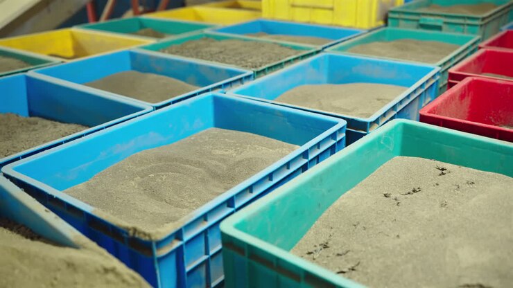 Multiple grades of sorted tea leaves displayed in collection bins ready for bagging and distribution, tea factory, Sri Lanka