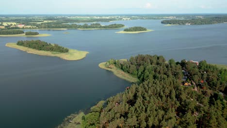 forested islets on the blue waters of the lake