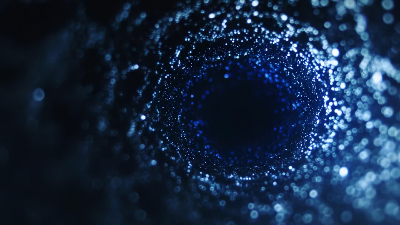 A Mystical Spiral of Light and Bubbles: Journey Through the Dark Abyss as Glittering Particles Dance in the Shadows, Embracing the Beauty of Depth and Motion in the Unknown