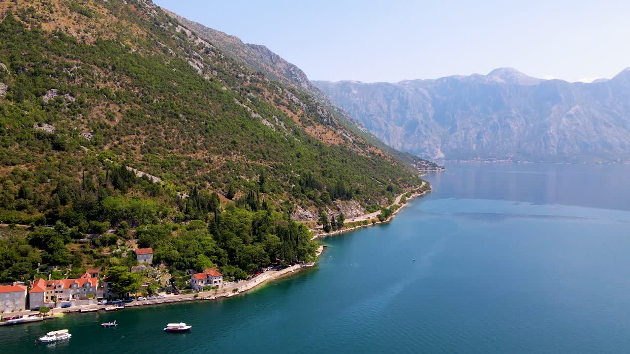 Kotor Bay And Clear Blue Sky - Aerial Montenegro