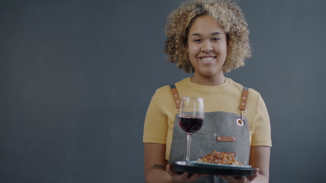 Woman Serving Food and Wine