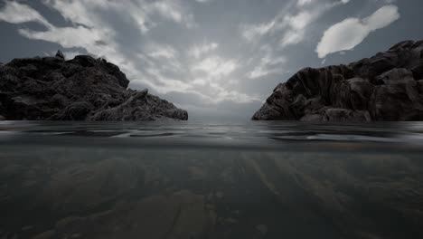 half underwater in northern sea with rocks