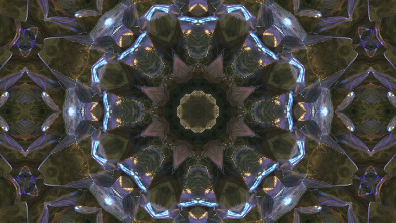 fondo caleidoscópico en bucle 3d formado por cristales preciosos o de hielo, iridescentes a la luz. perfectamente adecuado para su proyecto como fondo de moda.