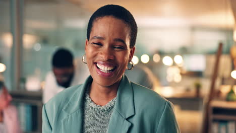 Face,-business-and-black-woman-with-arms-a-smile