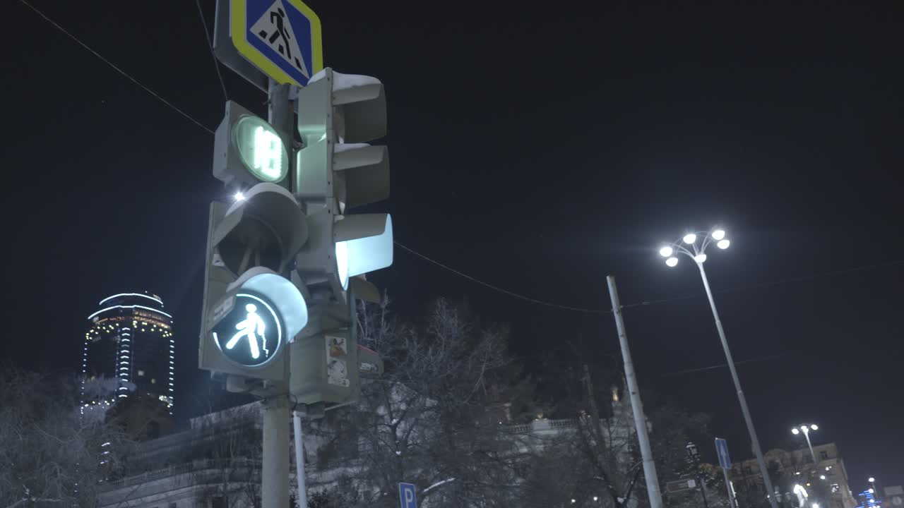 겨울 도시 의 야간 보행자 교차로