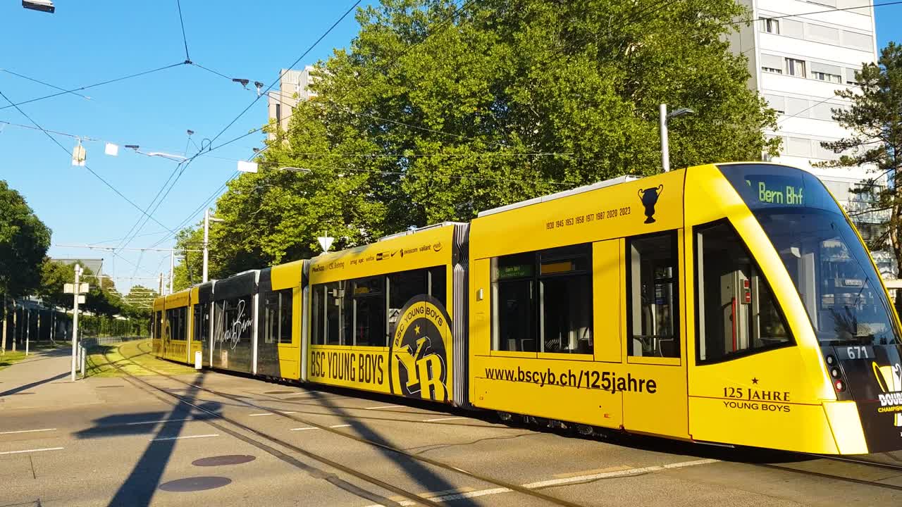 Yellow Tram with BSC Young Boys Advertisement