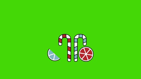 4k video of cartoon winter sweets on green background.