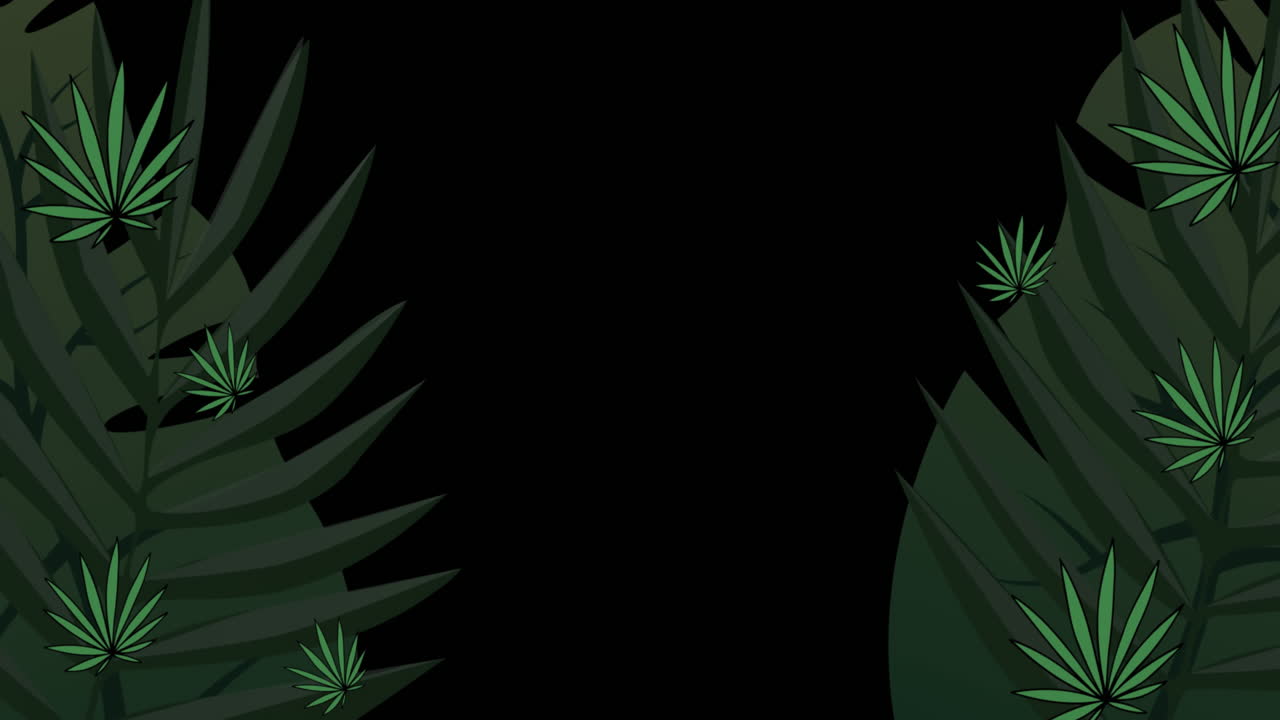 animación de hojas tropicales sobre fondo negro