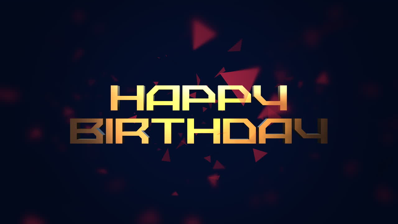 texto de dibujos animados de feliz cumpleaños con patrón de triángulos en degradado azul