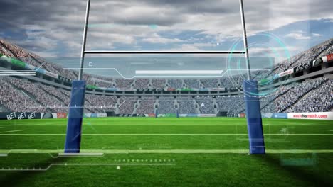 animation of scanner processing data over rugby pitch at sports stadium