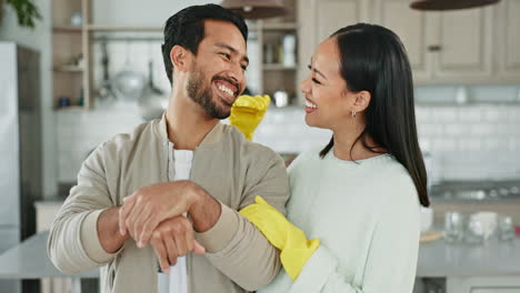 couple, spring cleaning and home with care