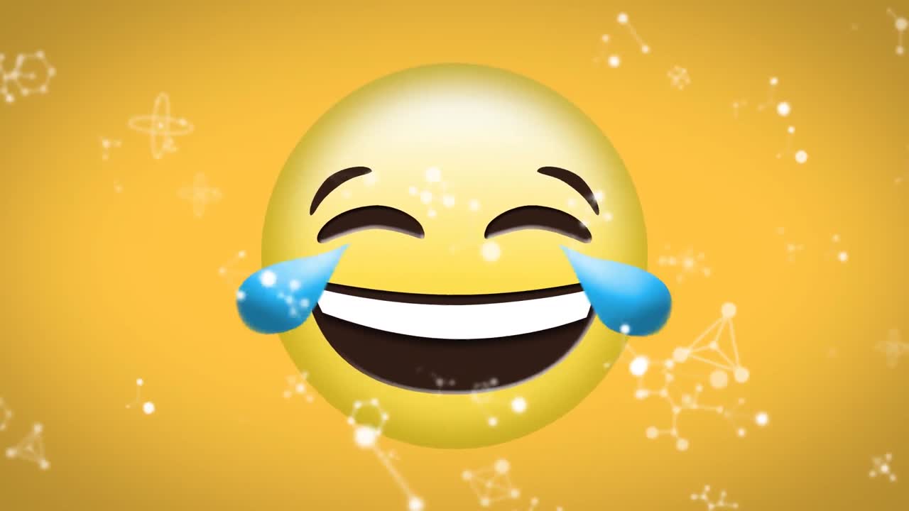 animación de redes blancas sobre llorando con emoji de alegría sobre fondo amarillo