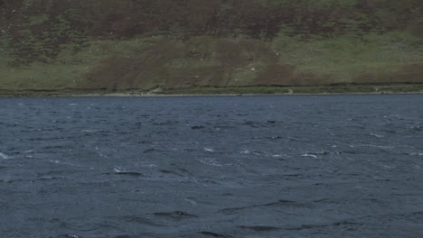 Abstract shot of a lough with little waves in Connemara, Ireland. Windy weather. Very flat composition.