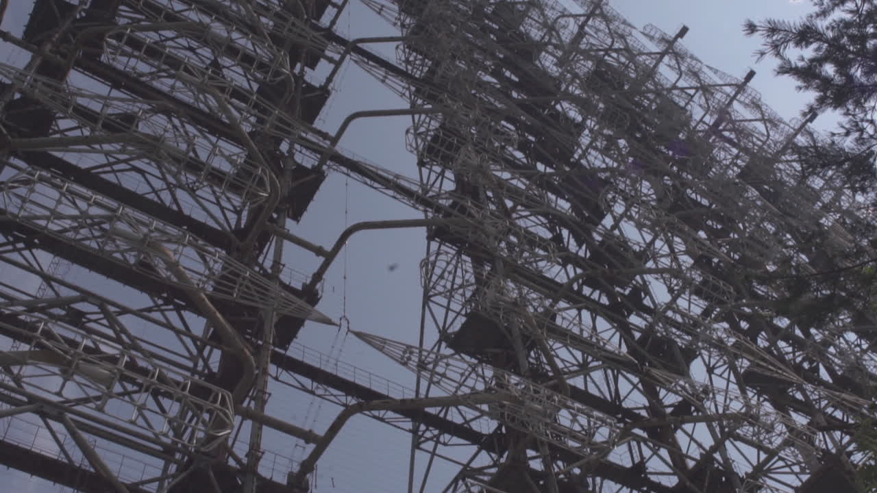 Shot of an abandoned radioactive military radar in Pripyat exclusion zone, near Chernobyl Powerplant, Ukraine.
